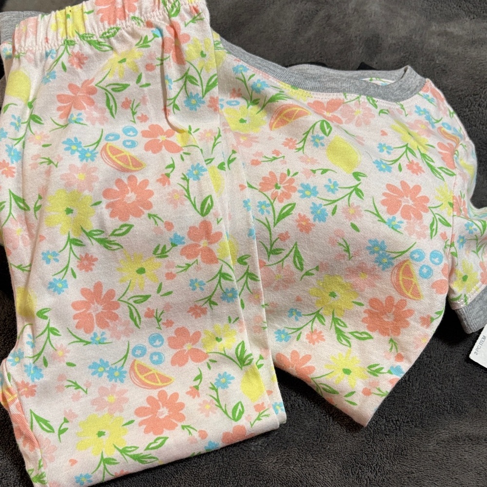 Floral Pajama Set with Gray Trim